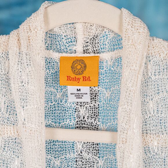 Ruby Rd Open Knit Cardigan Cream w/ Sequins Women's MEDIUM Beachy Casual Coastal - Picture 3 of 6